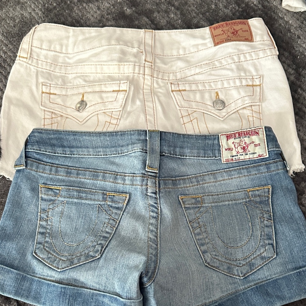 True Religion Women's Jean Shorts - Light Blue and White
